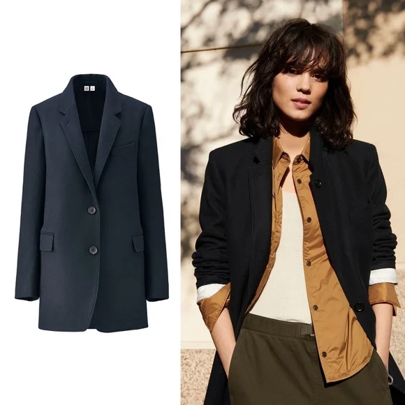 Uniqlo Jackets Coats Uniqlo U Lemaire Wool Blend Blazer Jacket In Navy Blue Size Medium M Poshmark